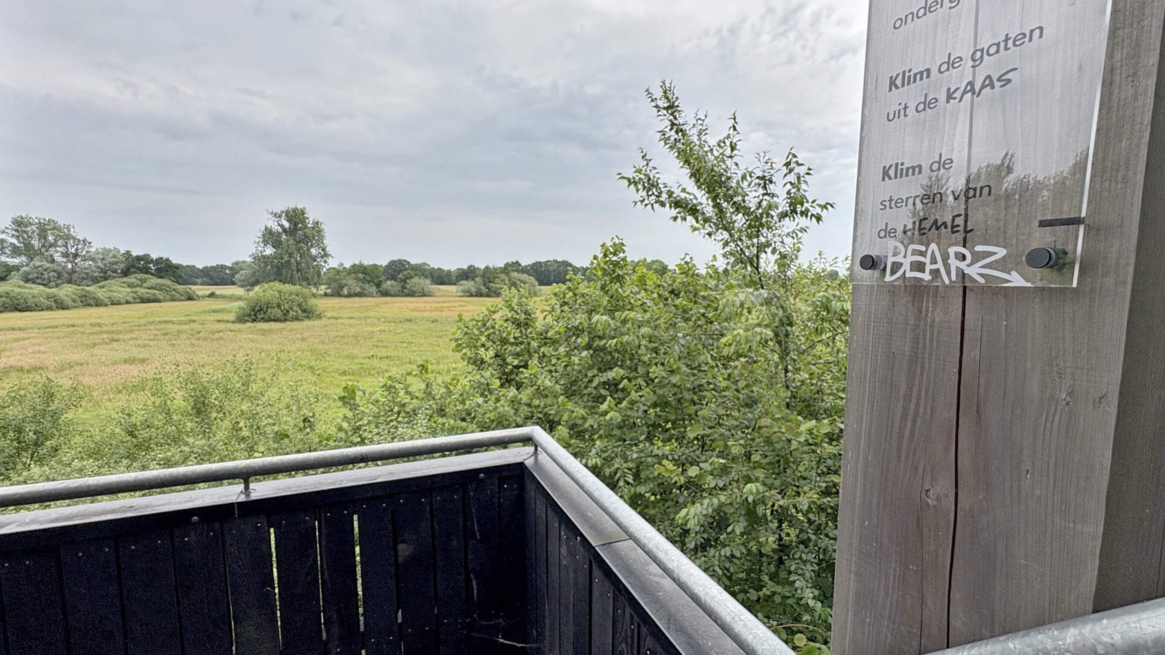 Mijnheer of mevrouw Bearz en Crox spuiten (net gerenoveerde) uitkijktoren aan de rand van het Reestd